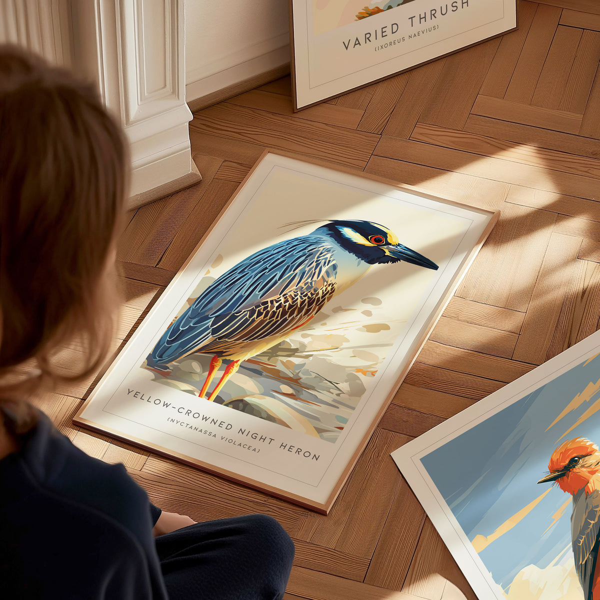 Yellow-crowned Night Heron, Nyctanassa violacea Poster | Elegant Wading Bird Wall Art — styled in a modern interior