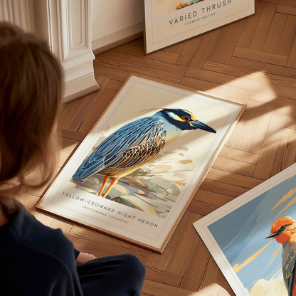 Yellow-crowned Night Heron, Nyctanassa violacea Poster | Elegant Wading Bird Wall Art — styled in a modern interior