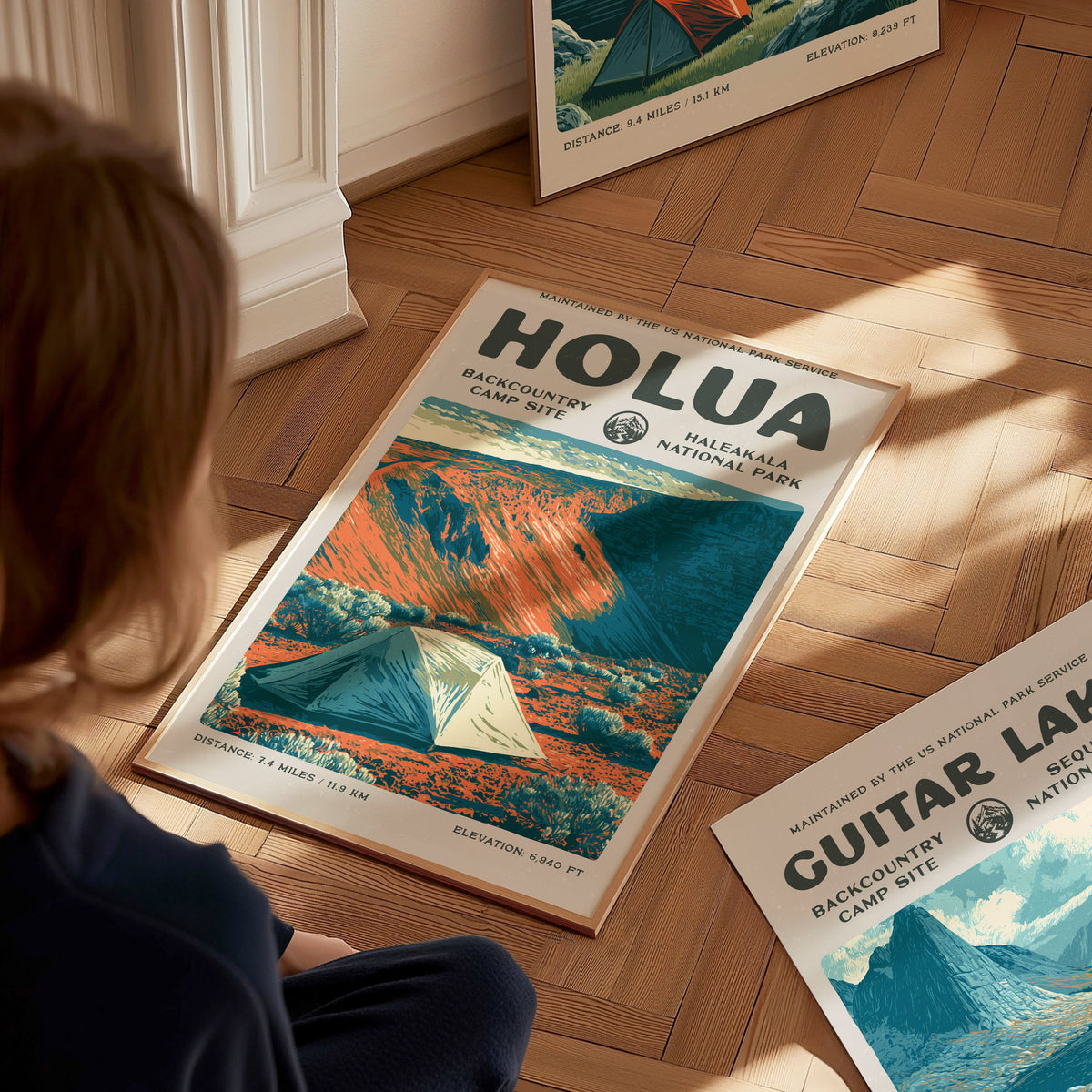 Holua, Haleakala National Park Poster | Hiker Gift | Volcanic Backcountry Trail Wall Art — styled in a modern interior
