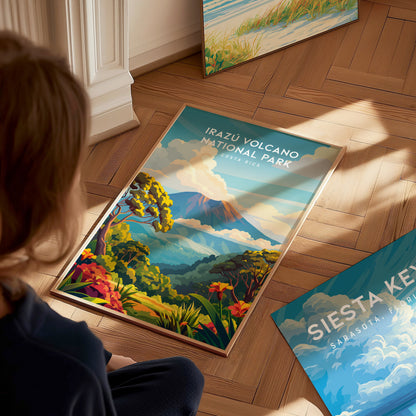 Irazú Volcano National Park, Costa Rica Poster | Crater Lake & Misty Summit Wall Art — styled in a modern interior