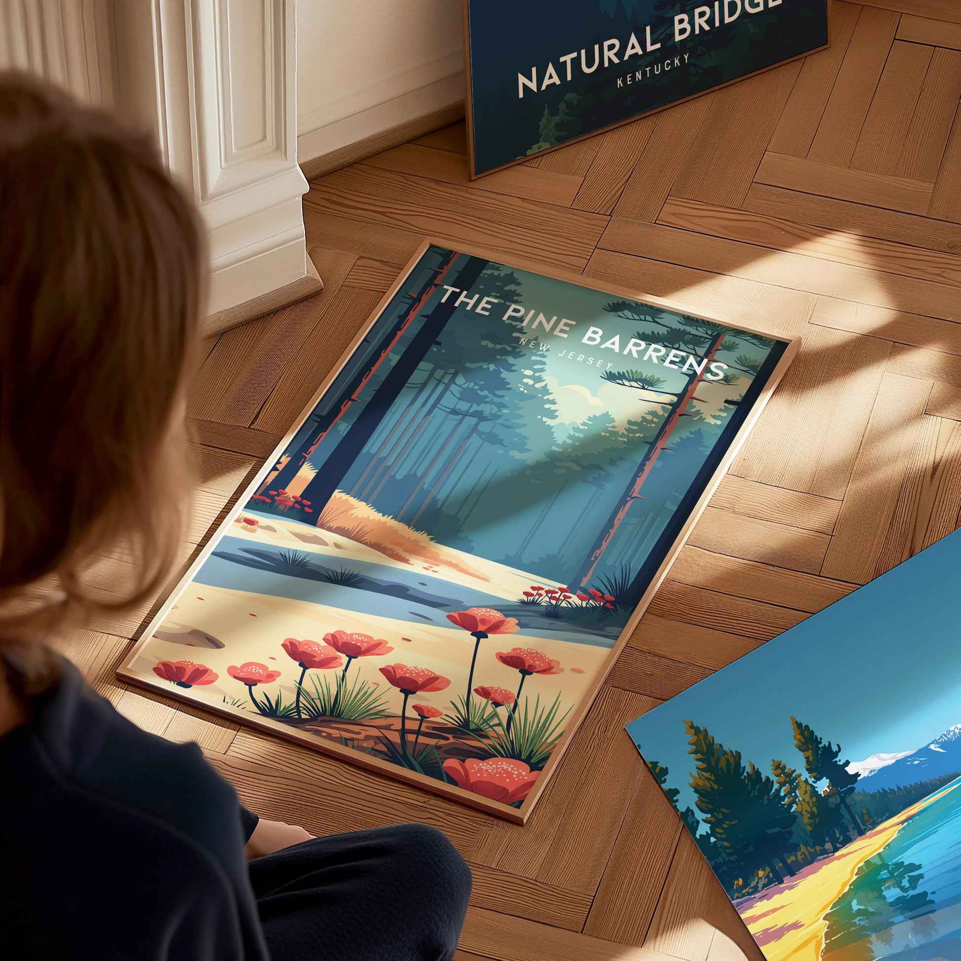 The Pine Barrens, New Jersey Poster | Misty Pines & Cranberry Bogs Wall Art — styled in a modern interior