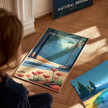 The Pine Barrens, New Jersey Poster | Misty Pines & Cranberry Bogs Wall Art — styled in a modern interior