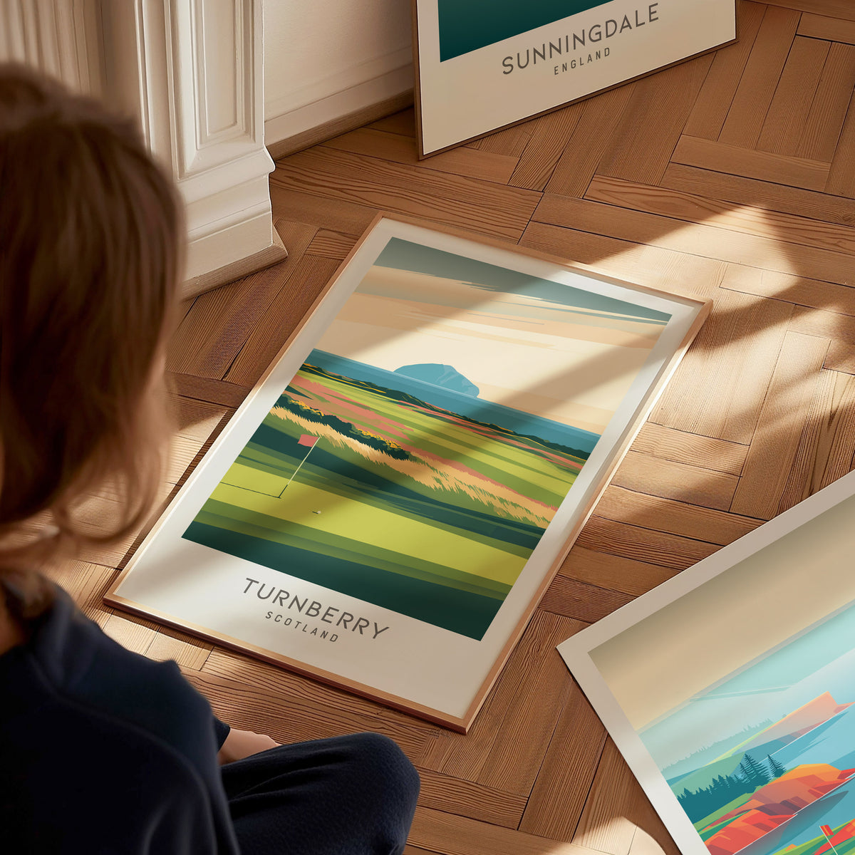 Turnberry Matte Border Poster | Scotland Travel Wall Art — styled in a modern interior