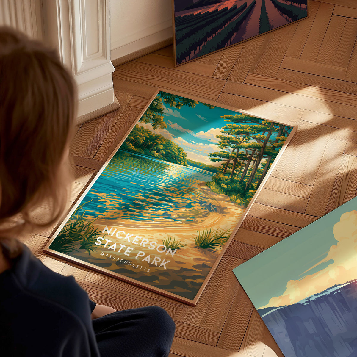 Nickerson State Park, Massachusetts Poster | Cape Cod Forest & Lake Wall Art — styled in a modern interior