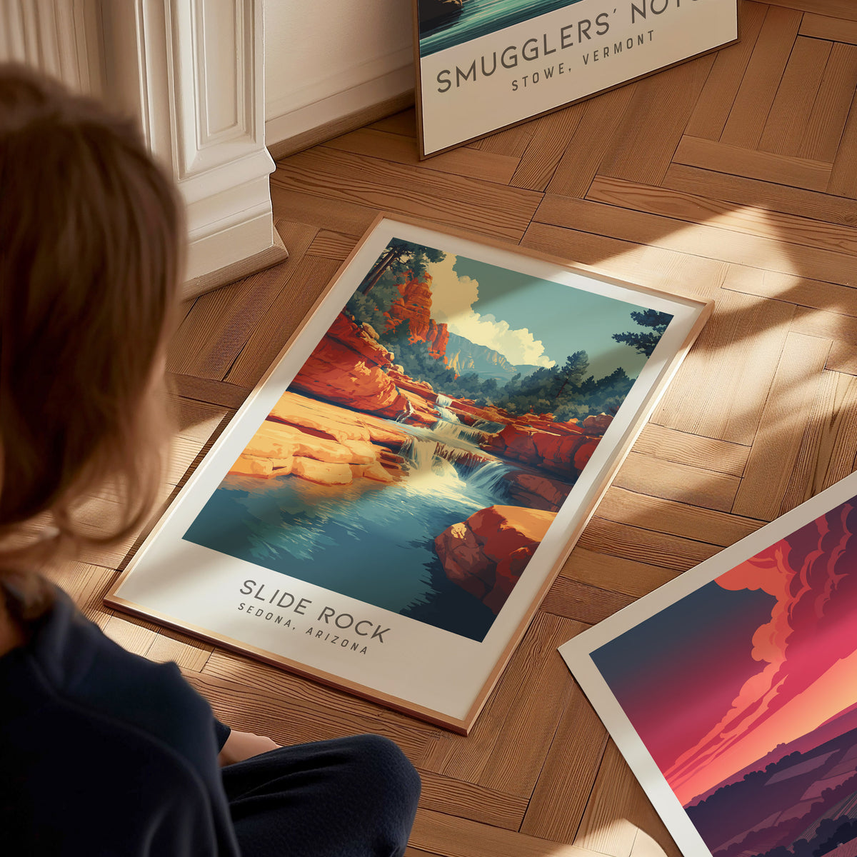 Slide Rock Matte Border Poster | Sedona, Arizona Travel Wall Art — styled in a modern interior
