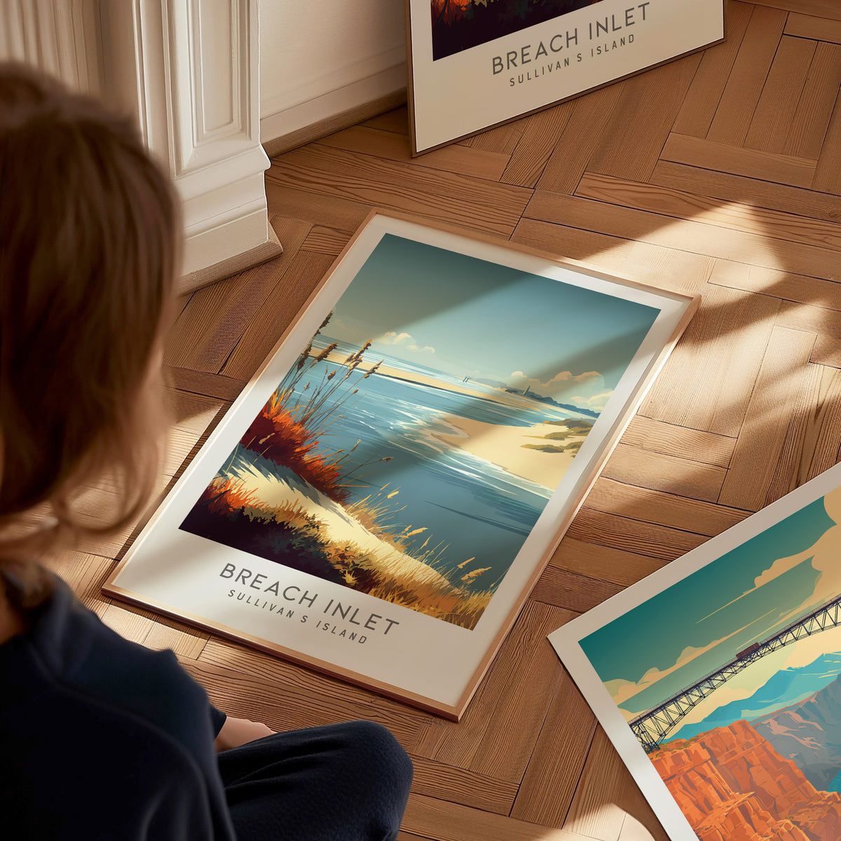 Breach Inlet Matte Border Poster | Sullivan's Island Vacation Wall Art — styled in a modern interior