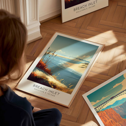 Breach Inlet Matte Border Poster | Sullivan's Island Vacation Wall Art — styled in a modern interior