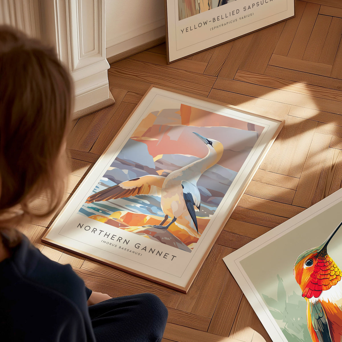 Northern Gannet, Morus bassanus Poster | Striking Seabird Wildlife Print Wall Art — styled in a modern interior