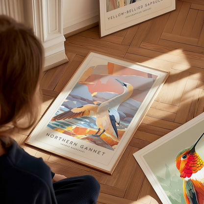 Northern Gannet, Morus bassanus Poster | Striking Seabird Wildlife Print Wall Art — styled in a modern interior