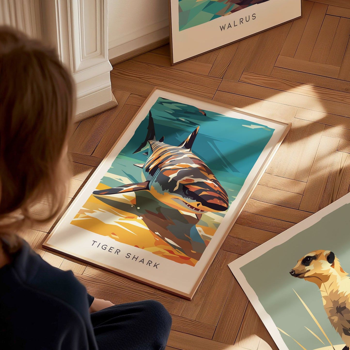 Tiger Shark, Galeocerdo cuvier Poster | Oceanic Predator Wildlife Wall Art — styled in a modern interior