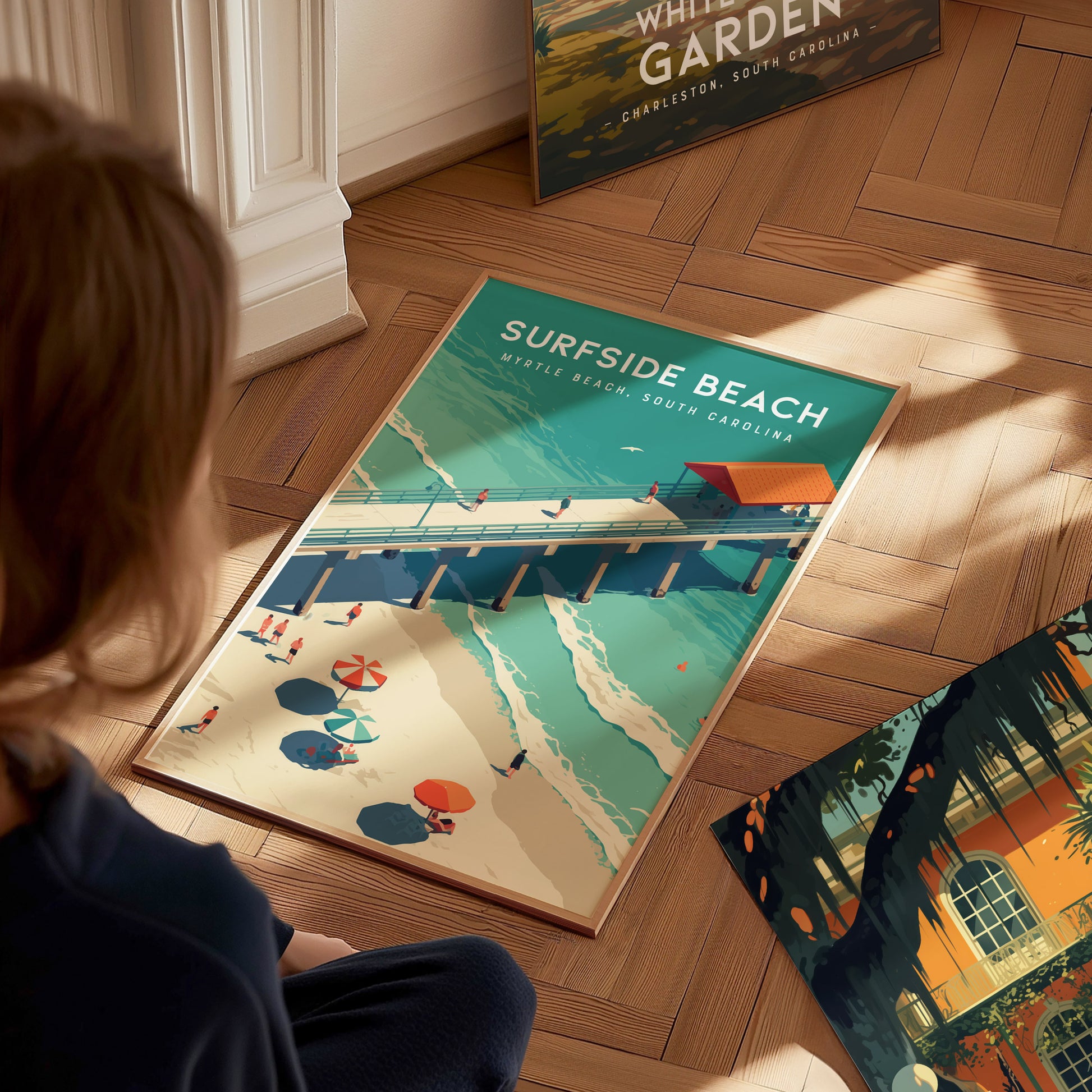 Surfside Pier Myrtle Beach Poster | SC Coast Art Grand Strand Vacation