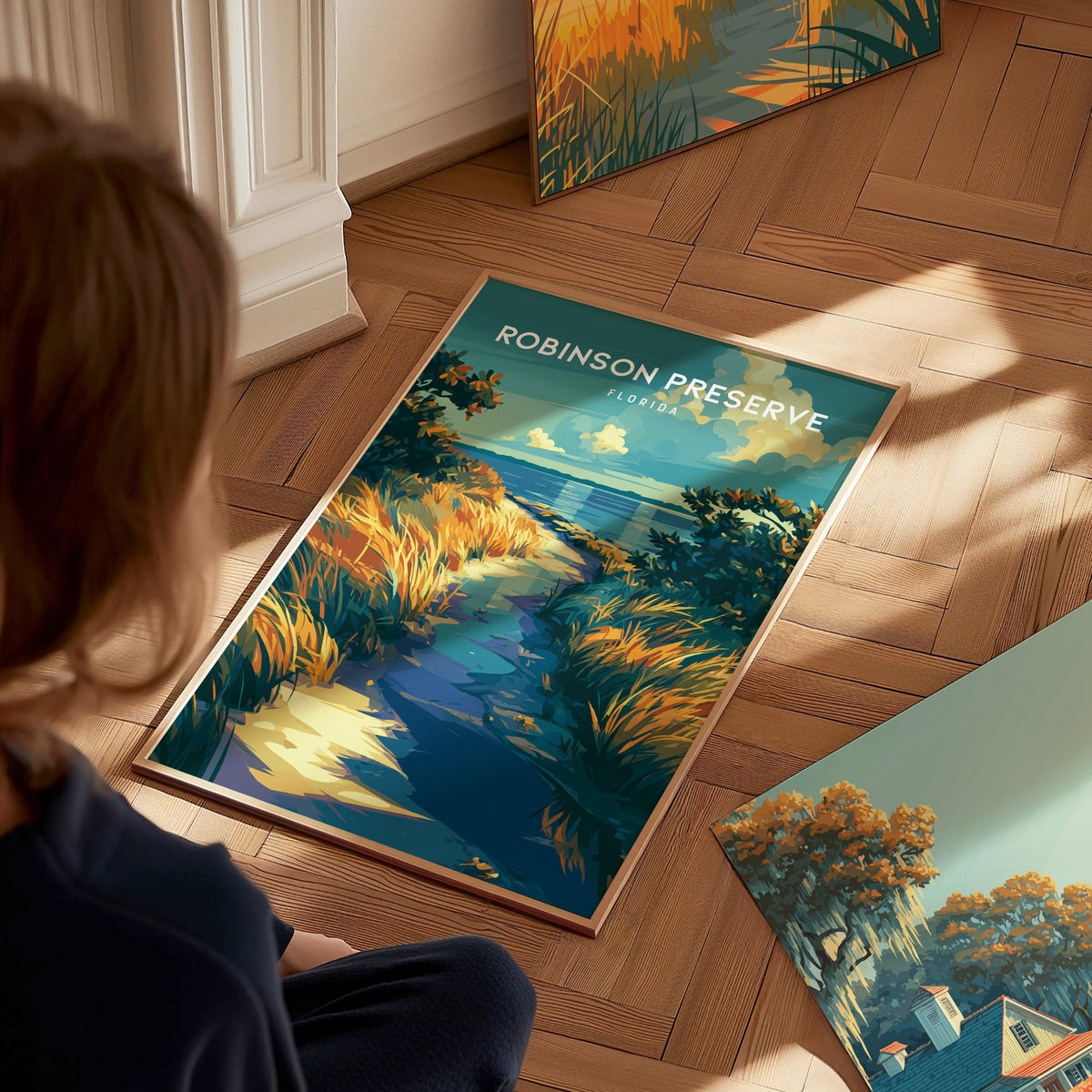 Robinson Preserve, Florida Poster | Mangrove Trails & Coastal Wetlands Wall Art — styled in a modern interior