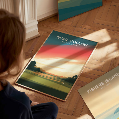Quail Hollow, North Carolina Poster | Golf Wall Art & Golfer Gift — styled in a modern interior