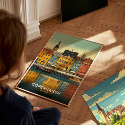 Copenhagen Denmark Poster | Nyhavn Harbor Wall Art | Framed or Unframed