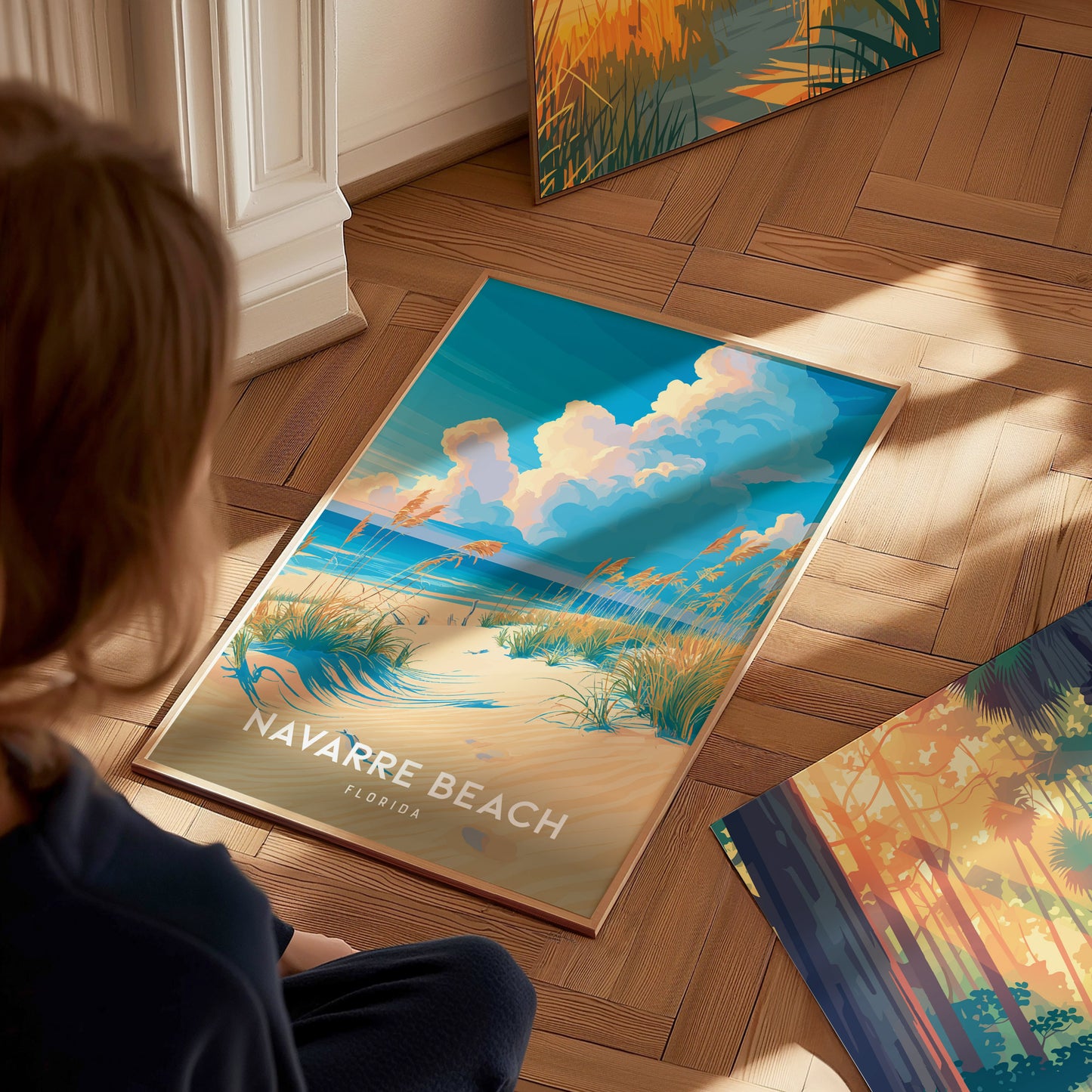 Navarre Beach, Florida Poster | Sugar-White Shores & Emerald Waters Wall Art — styled in a modern interior