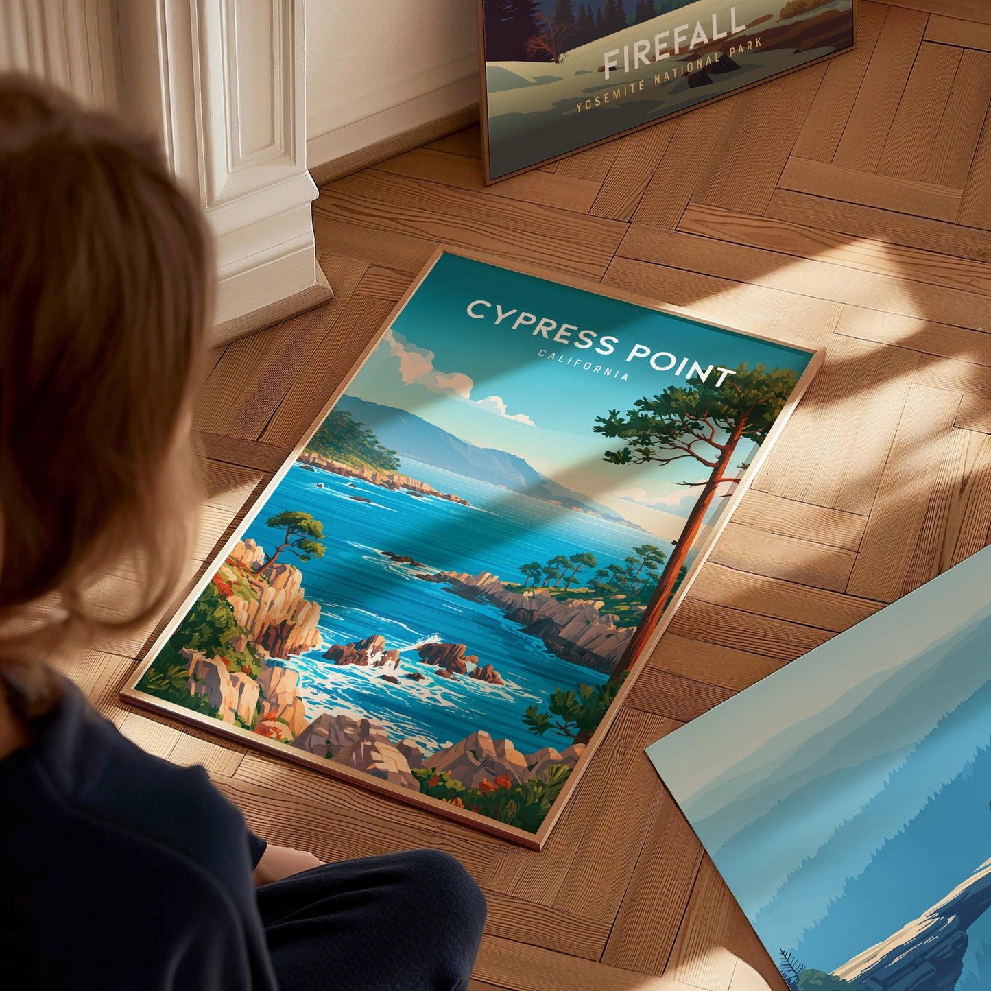Cypress Point, California Poster | Coastal Beach Decor Travel Gift Wall Art — styled in a modern interior