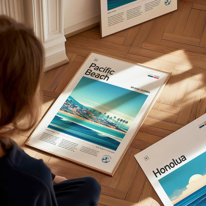 Pacific Beach California Surf Poster | Crystal Pier Surfer Art Print