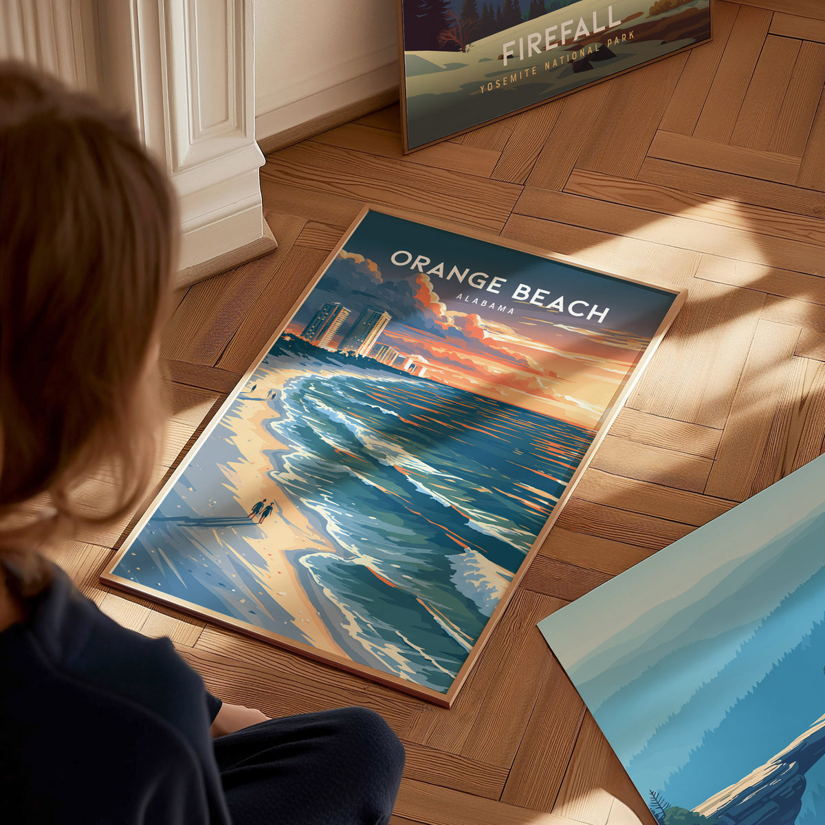 Orange Beach, Alabama Poster | Sugar-White Sands & Sunset Wall Art — styled in a modern interior