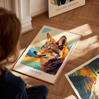 Coyote Poster | Wild Spirit of the Open West Wall Art — styled in a modern interior