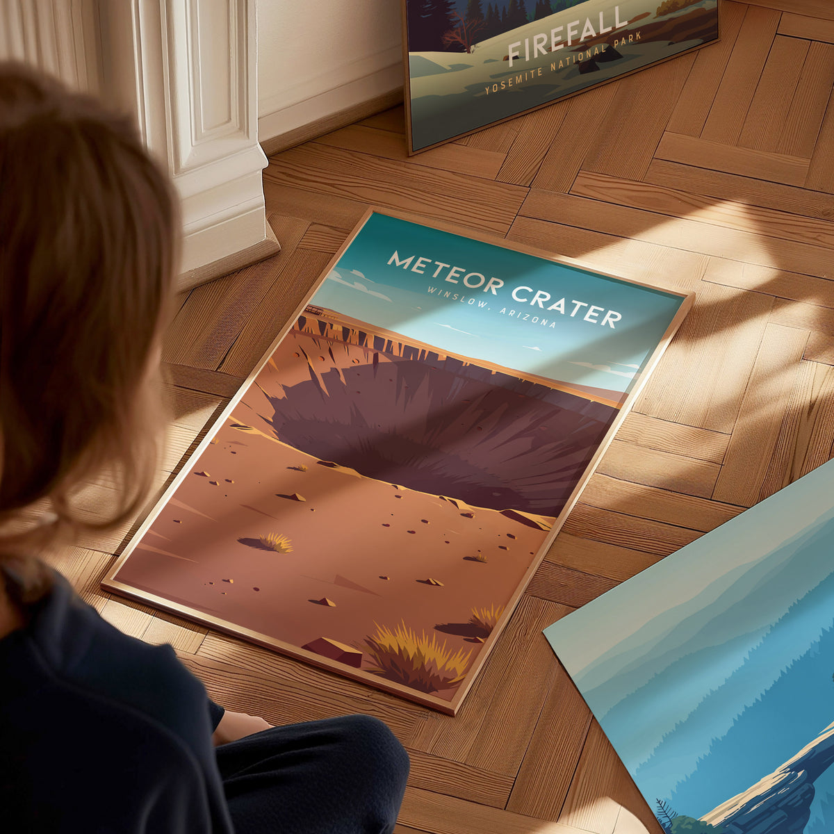 Meteor Crater, Winslow, Arizona Poster | Desert Adventure Travel Wall Art — styled in a modern interior