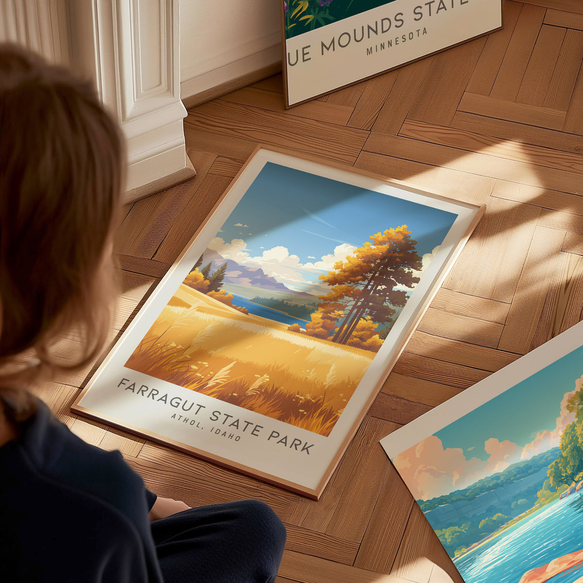 Farragut State Park Matte Border Poster | Athol, Idaho Travel Wall Art — styled in a modern interior
