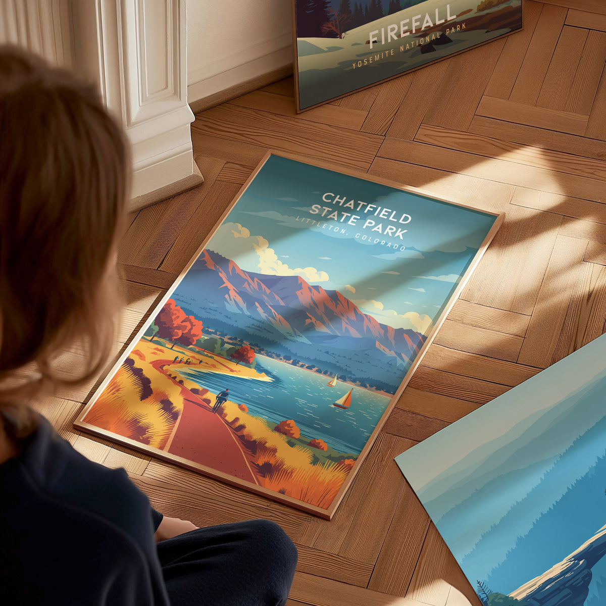 Chatfield State Park, Littleton, Colorado Poster | Mountain Lake Destination Print Wall Art — styled in a modern interior