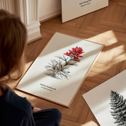 Indian Paintbrush Poster | Castilleja Linariifolia Pen and Ink Print Vintage Botanical Illustration — styled in a modern inte