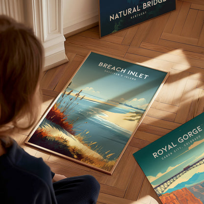 Breach Inlet, Sullivan's Island Poster | Coastal Beach Decor Travel Gift Wall Art — styled in a modern interior
