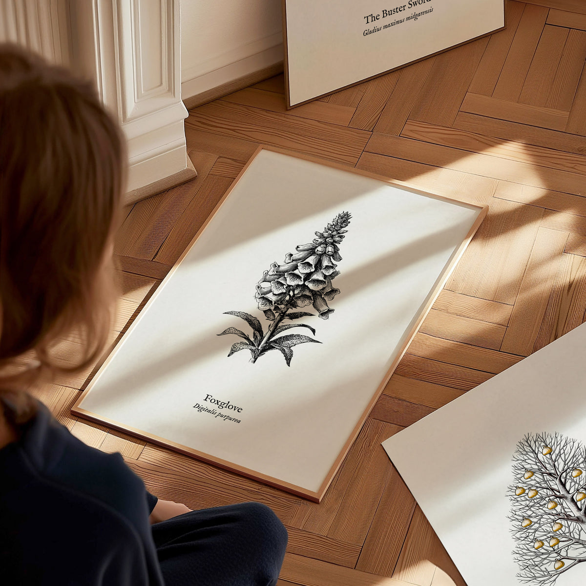 Foxglove Poster | Digitalis purpurea Pen and Ink Print | Vintage Botanical Illustration Wall Art — styled in a modern interio