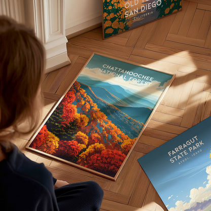 Chattahoochee National Forest, Georgia Poster | Mountain Wilderness Destination Print Wall Art — styled in a modern interior