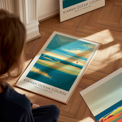 Kiawah Ocean Course Matte Border Poster | South Carolina Golf Wall Art & Framed or Unframed — styled in a modern interior