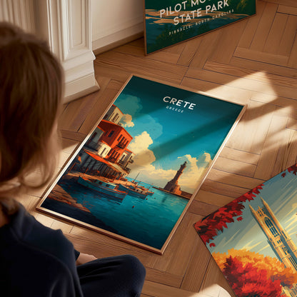 Crete, Greece Poster | Mediterranean Island Destination Print Wall Art — styled in a modern interior