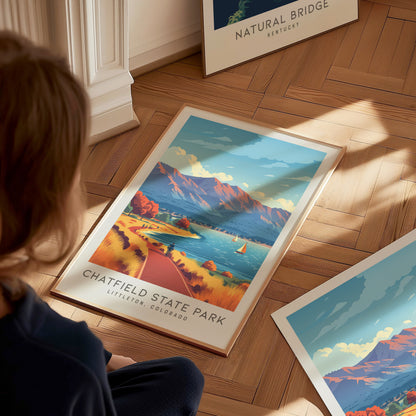 Chatfield State Park Matte Border Poster | Littleton, Colorado Travel Wall Art — styled in a modern interior