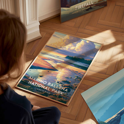 Marino Ballena National Park, Costa Rica Poster | Whale Tail Beach Tropical Wall Art — styled in a modern interior