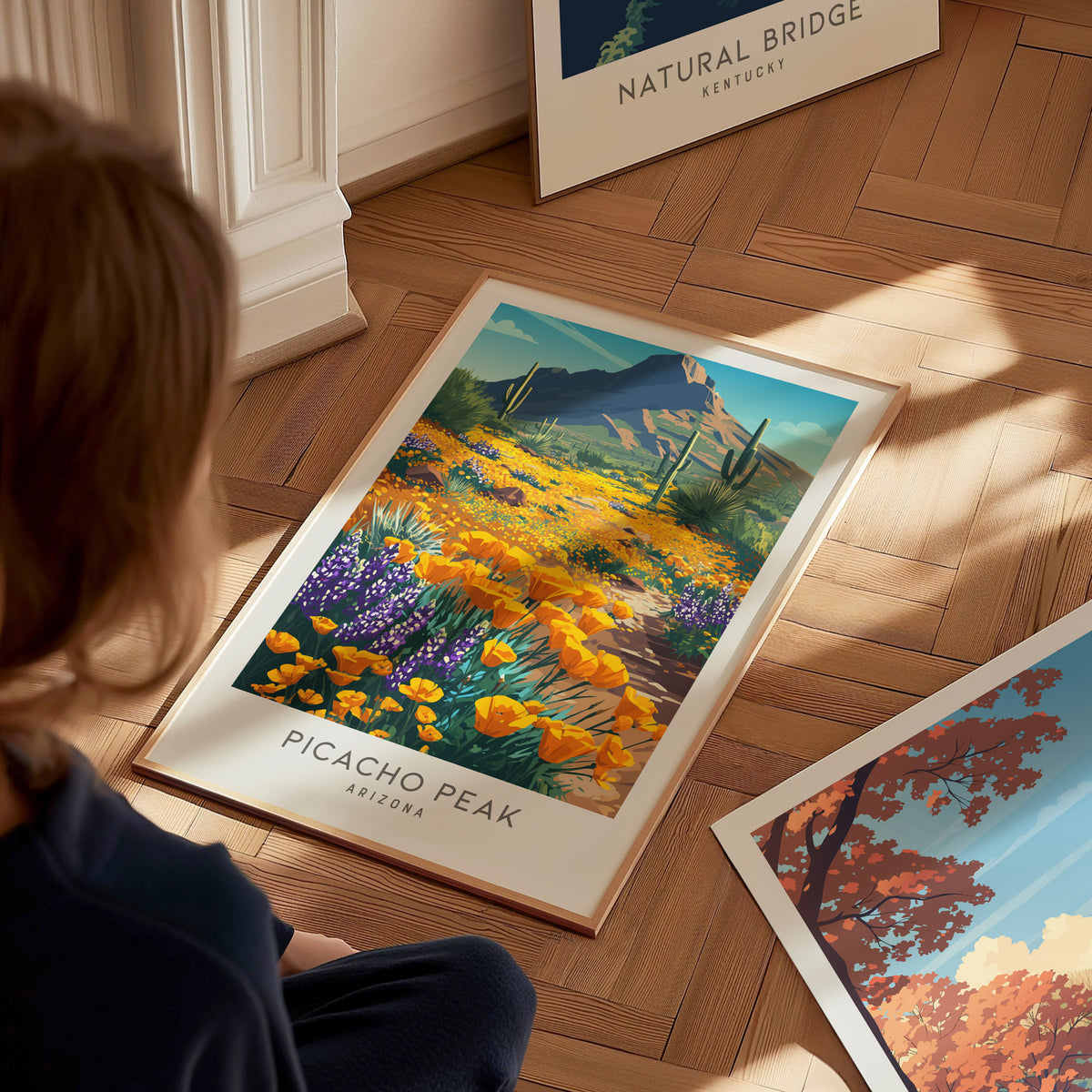 Picacho Peak Matte Border Poster | Arizona Travel Wall Art — styled in a modern interior