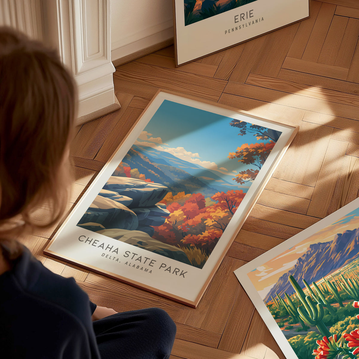 Cheaha State Park Matte Border Poster | Delta, Alabama Destination Print Travel Wall Art — styled in a modern interior