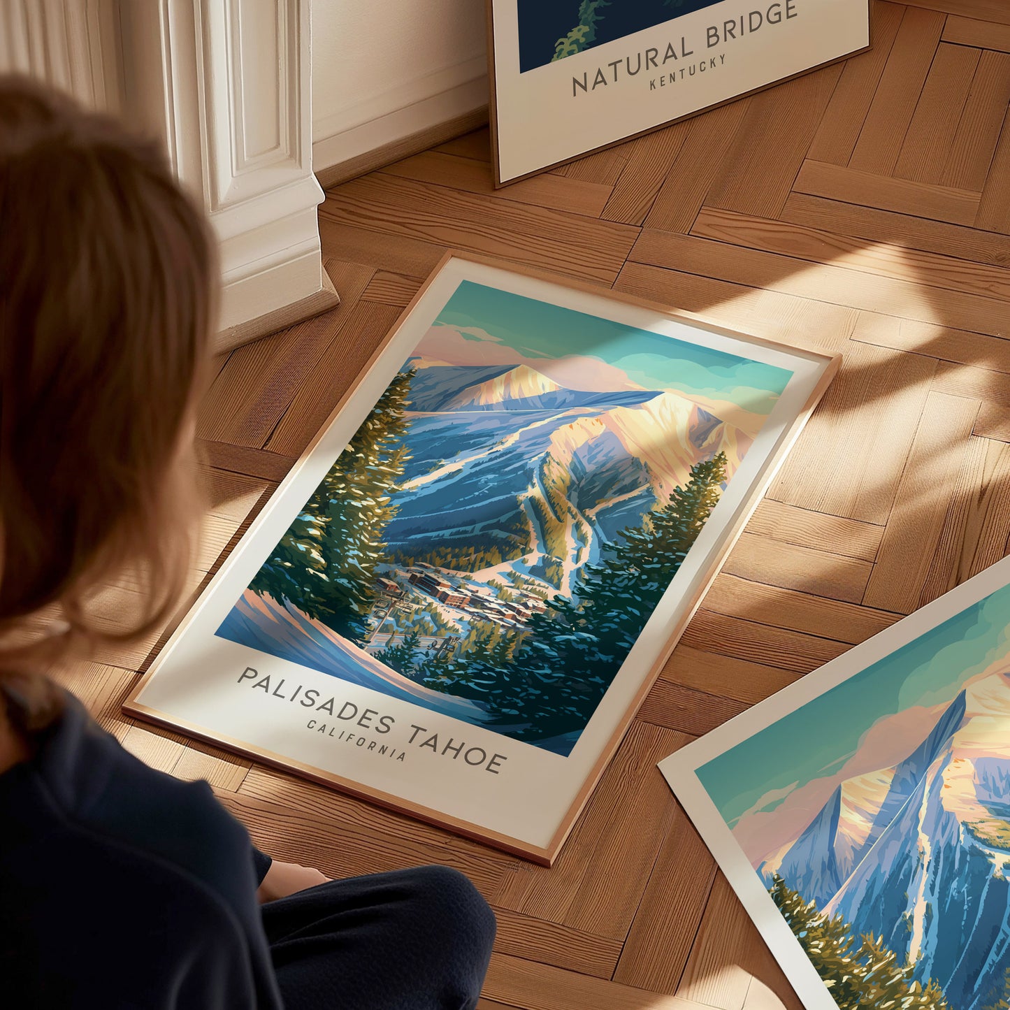 Palisades Tahoe Matte Border Poster | California Destination Print Travel Wall Art — styled in a modern interior