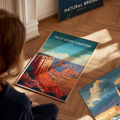 Palo Duro Canyon, Texas Poster | Red Rock Desert Destination Print Wall Art — styled in a modern interior
