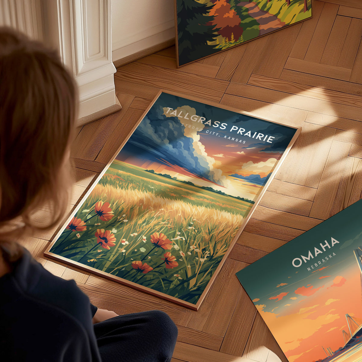 Tallgrass Prairie, Strong City, Kansas Poster | Golden Plains Travel Wall Art — styled in a modern interior
