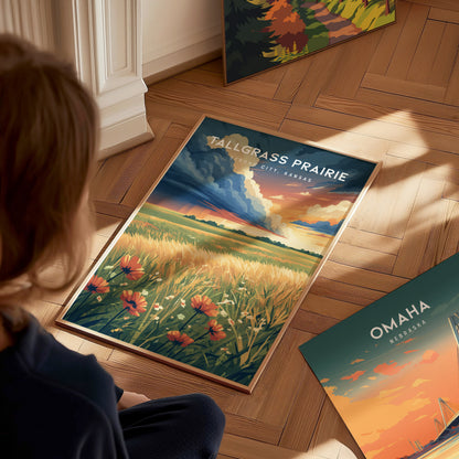 Tallgrass Prairie, Strong City, Kansas Poster | Golden Plains Travel Wall Art — styled in a modern interior