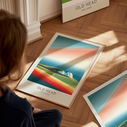 Old Head Matte Border Poster | Ireland Golf Course Print & Links Wall Art — styled in a modern interior