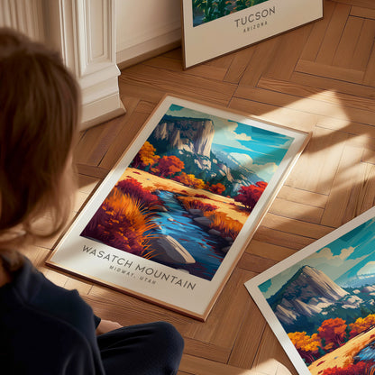 Wasatch Mountain Matte Border Poster | Midway, Utah Travel Wall Art — styled in a modern interior