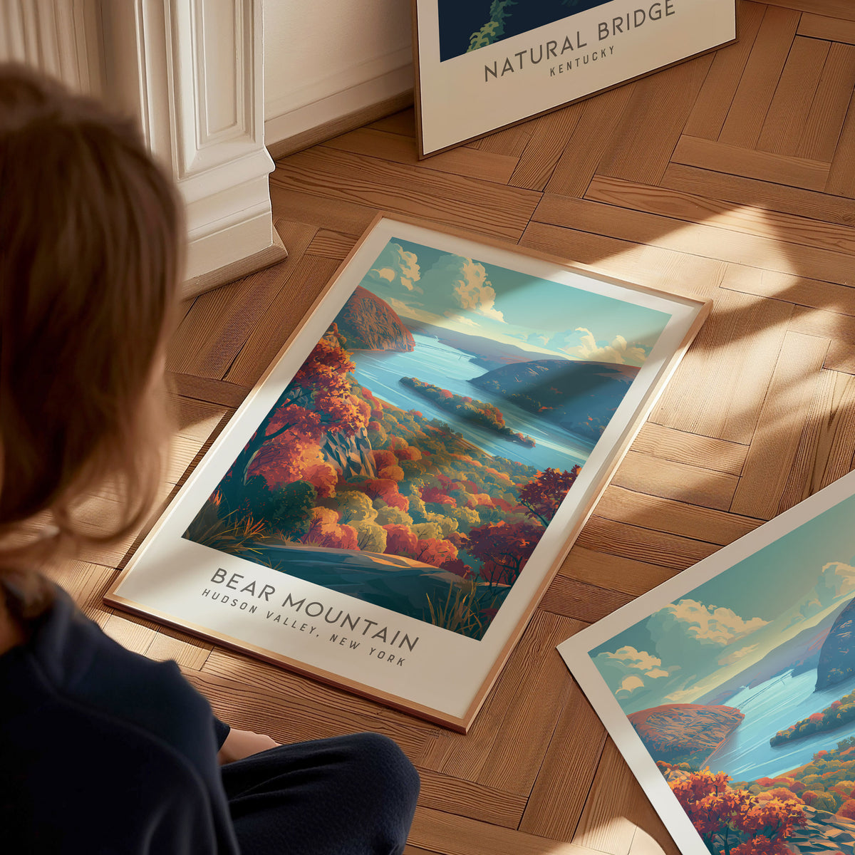 Bear Mountain Matte Border Poster | Hudson Valley, New York Destination Print — styled in a modern interior