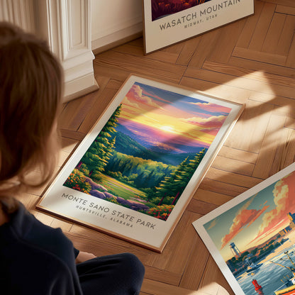 Monte Sano State Park Matte Border Poster | Huntsville, Alabama Travel Wall Art — styled in a modern interior