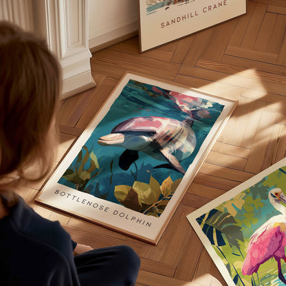 Bottlenose Dolphin Poster | Ocean Wildlife Coastal Decor Wall Art