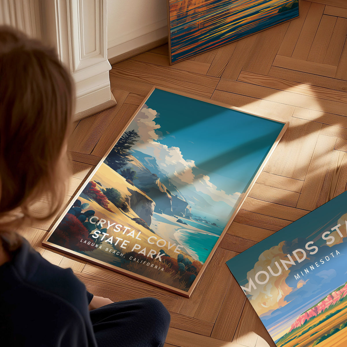 Crystal Cove State Park, Laguna Beach, California Poster | Coastal Beach Decor Wall Art — styled in a modern interior
