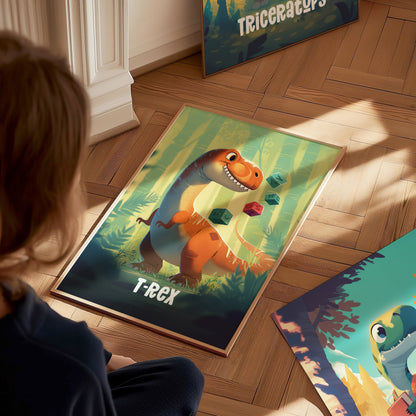 T-Rex Poster | Adventure Dinos Kids Room Art | Dinosaur Nursery Gift