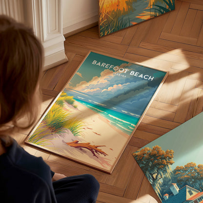 Barefoot Beach, Florida Poster | Sun-Drenched Gulf Coast Art Wall Art — styled in a modern interior