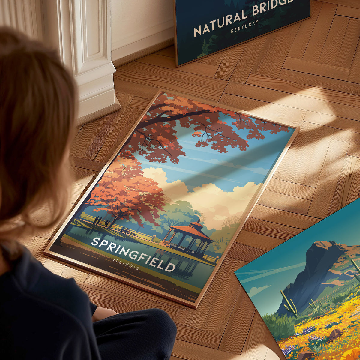 Springfield, Illinois Poster | Capitol Charm & Prairie Skyline Wall Art — styled in a modern interior