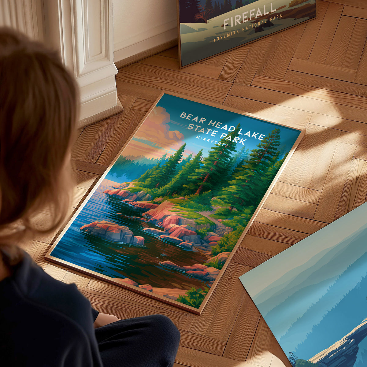 Bear Head Lake State Park, Minnesota Poster | Northwoods Lakeside Wilderness Wall Art — styled in a modern interior